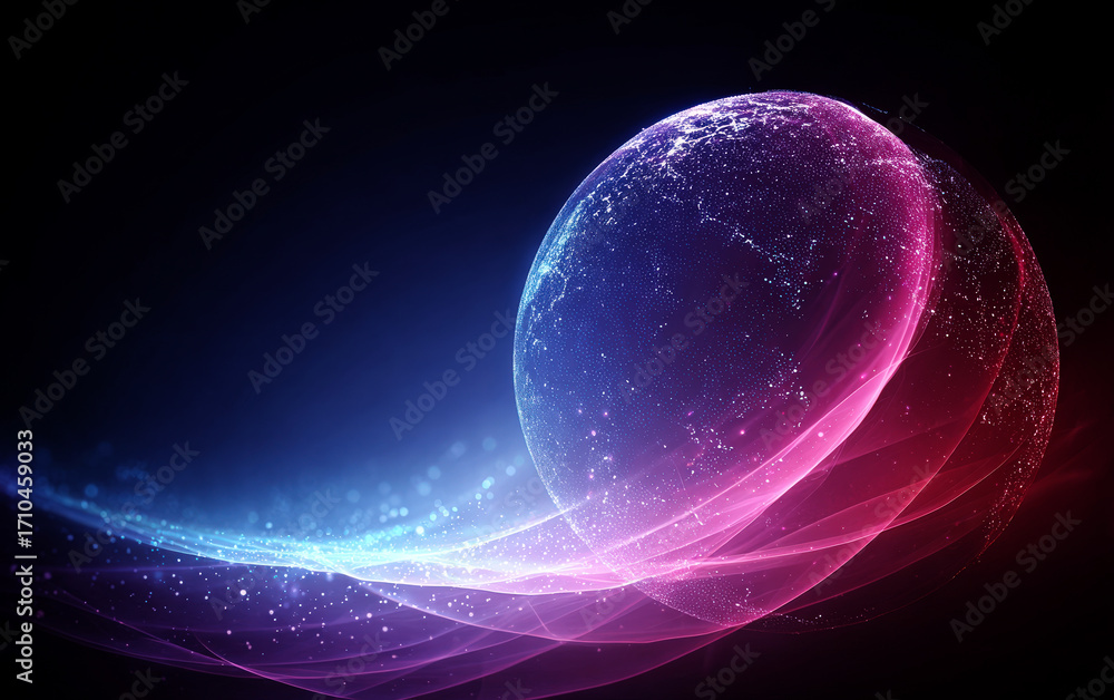 Poster abstract glowing sphere with vibrant colors and dynamic light trails
