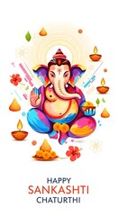 Fototapeta premium Happy sankashti chaturthi festival celebration with lord ganesha and diyas
