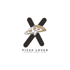Letter X Pizza Logo Design. Alphabet X Pizza Concept Icon