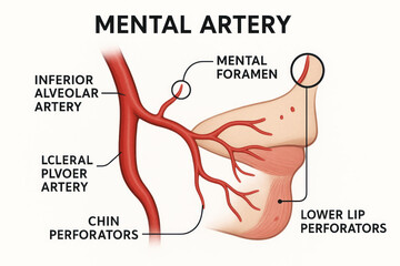 Obraz premium Detailed diagram of the Mental Artery and its surrounding anatomy