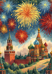 Happy New Year 2026 oil painting with fireworks in bold red, blue, yellow, and green hues. Perfect for greeting cards, wallpapers, and festive digital illustrations with a joyful, artistic mood.