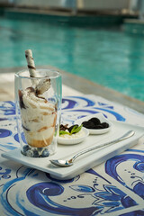 Ice cream dessert with chocolate and cookies