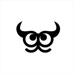 Cartoon owl head logo design with two horns.
