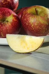 Fresh Red Green Apples with Slice on Cutting Board - Healthy Fruit Food Photography