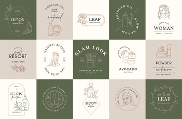 Minimal logo design collection. Logotypes for beauty, cosmetic brand, wedding agency, yoga studio, flower boutique, clothing stores brand identity.