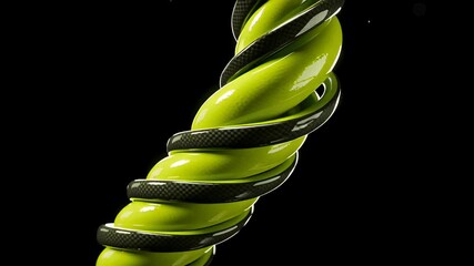 Abstract Dark Coiled Snake Around a Shiny Yellow Vertical Rod on Black Backdrop - Powered by Adobe