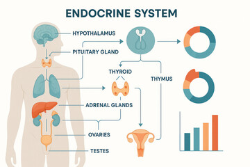 Endocrine System Diagram: Medical illustration of human hormones and glands
