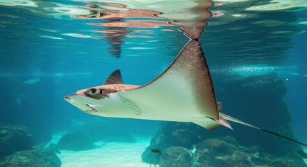Stingray swimming in underwater aquarium