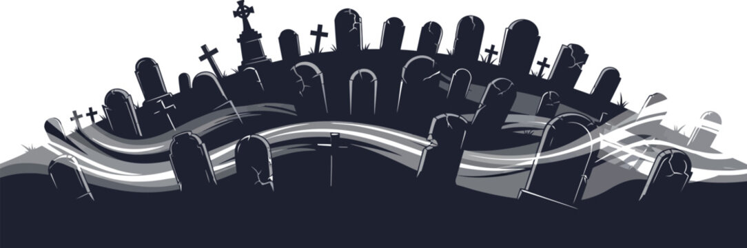 Spooky graveyard silhouette Halloween background design scene