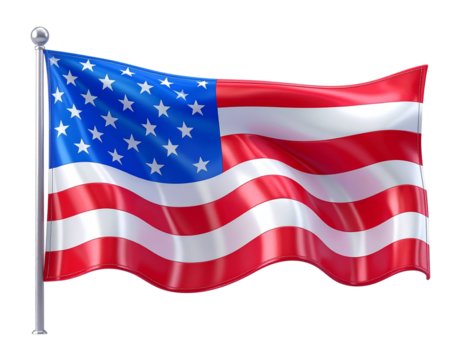 Glossy 3D patriotic banner with stars and stripes triangular pennant isolated on transparent background PNG