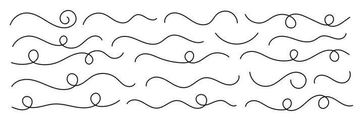 Obraz premium Abstract hand drawn curve. Vector swirl lines. Thin line squiggle wavy shapes. Decorative swirl and elegant divider. Looping squiggle lines pattern or texture.