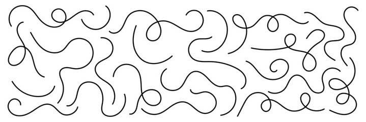 Curvy abstract squiggles collection. Vector swirl lines. Thin line squiggle wavy shapes. Wavy line pattern with curvy abstract squiggles.