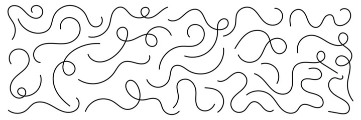 Curvy abstract squiggles collection. Vector swirl lines. Thin line squiggle wavy shapes. Wavy line pattern with curvy abstract squiggles.