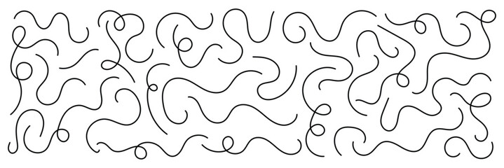 Curvy abstract squiggles collection. Vector swirl lines. Thin line squiggle wavy shapes. Wavy line pattern with curvy abstract squiggles.