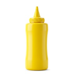 mustard squeeze bottle yellow, isolated on white background