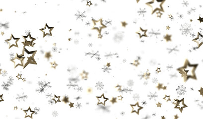 Festive winter background with gold stars and snowflakes. Perfect for holidays.