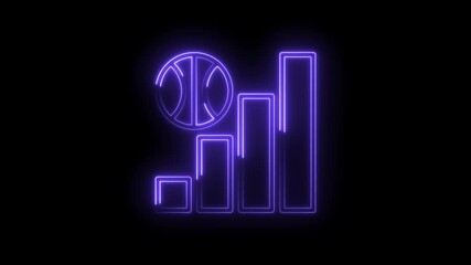 Glowing neon basketball stats bar chart animation on black background for sports data visuals - Powered by Adobe