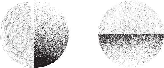 Sprayed black half circle form .Graffiti art design . Noise dispersion circle . Spray effect .Grunge texture . Distressed element .vector
