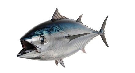 Fototapeta premium Tuna fish, whole, side view, against white