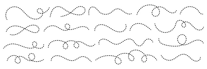 Obraz premium Abstract hand drawn curve lines. Hand sketched spiral curly border. Looping Squiggle Lines. Dotted Hand Sketched Wavy Curvy Lines. Squiggle loopy dashed line vector.