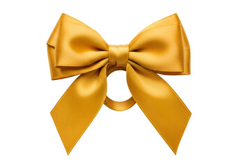 Naklejka premium A radiant gold satin ribbon bow, elegantly tied, against a pure black background, showcasing a sophisticated and festive aesthetic.