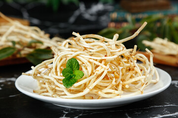 Fresh Fishweed Root Noodles with Mint Garnish - Traditional Sichuan Guizhou Cuisine Ingredient