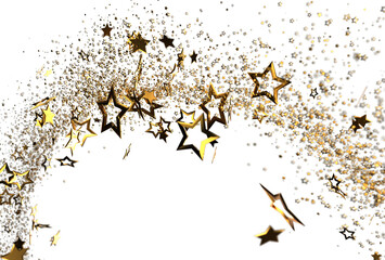 Stunning image of glittering gold stars bursting across a white background. Perfect for celebrations, holidays, and celebratory designs.