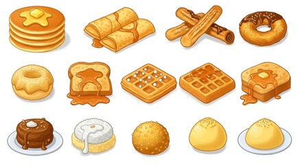 Delicious Breakfast Food Icons Pancakes, Waffles, Donuts, and More!
