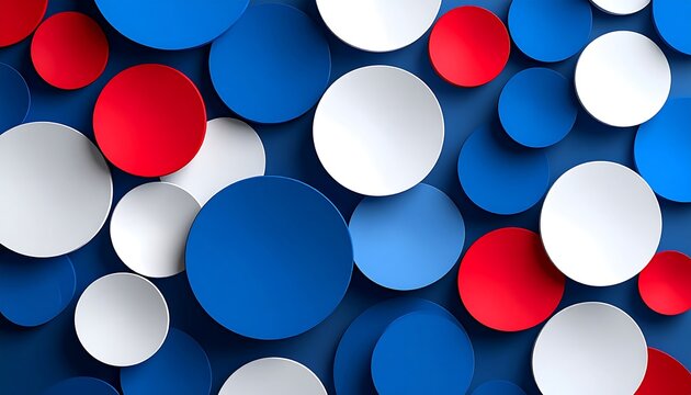 Abstract circles in blue, red, and white