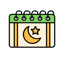 Celebrate Islamic holidays with a calendar featuring a star and crescent moon, perfect for event planning and cultural themes.
