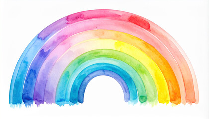 Obraz premium Watercolor painting of rainbow with soft pastel colors isolated on white background. Hand drawn