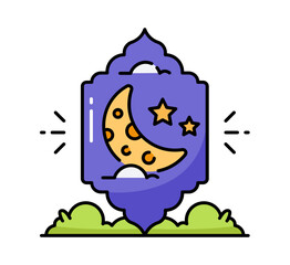 Magical crescent moon and shining stars illuminate a mystical night sky, creating a serene and enchanting atmosphere for your design projects.