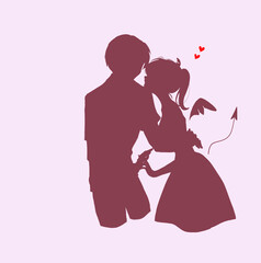 小悪魔な女性と男性　シルエット