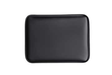 Minimalist top view of a closed black laptop sleeve on a solid transparent background