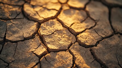 Cracked Earth at Sunset: A Drought's Harsh Reality