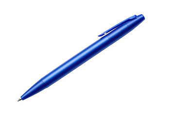 Sleek blue ballpoint pen isolated against a transparent backdrop for corporate and office concepts