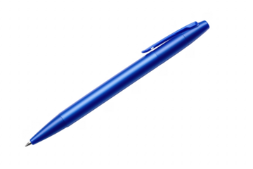 Sleek blue ballpoint pen isolated against a transparent backdrop for corporate and office concepts