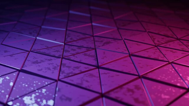 Abstract Geometric Pattern with Blue and Pink Lighting on Triangular Tiles with a Dark Background