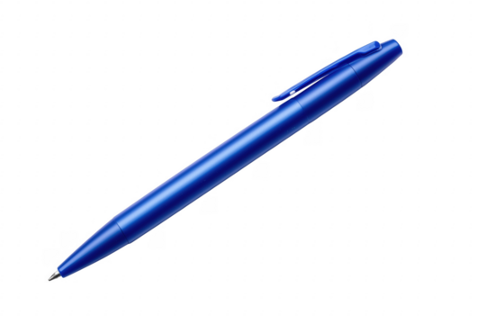 Sleek blue ballpoint pen isolated against a transparent backdrop for corporate and office concepts