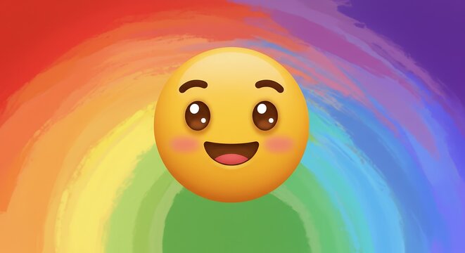 Smiling emoji on rainbow background - Powered by Adobe