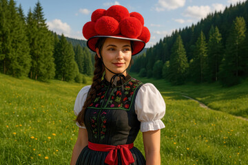 A young woman in the Black Forest in Black Forest costume