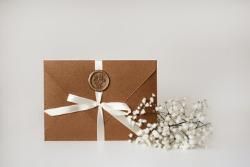 Gift Certificate holiday envelope for spring mother day on white background