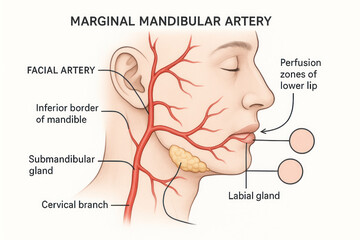 Obraz premium Marginal Mandibular Artery Anatomy Illustration