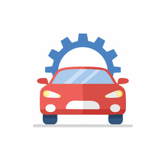 Flat Design Illustration of Red Car Service and Maintenance Concept with Blue Gear Symbol