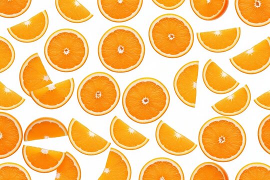 Saftige Orangen, in Scheiben geschnitten, auf wei&szlig;em Hintergrund
