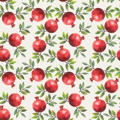Elegant pomegranate seamless pattern on creamy white background
