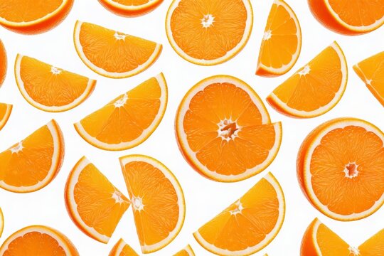 Saftige Orangen, in Scheiben geschnitten, auf wei&szlig;em Hintergrund
