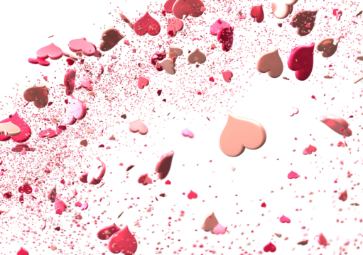 Beautiful pink and red hearts falling on white background. Perfect for Valentine's Day, love, romance.