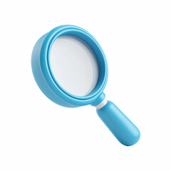 3D cartoon magnifying glass blue chubby cute glossy style search tool isolated on transparent background