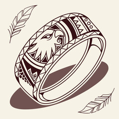 Ring with eagle head and feather pattern, a unique jewelry design